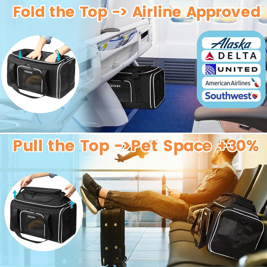 Petskd Top-Expandable Small Pet Carrier 17"x11"x9.5" Airline Approved