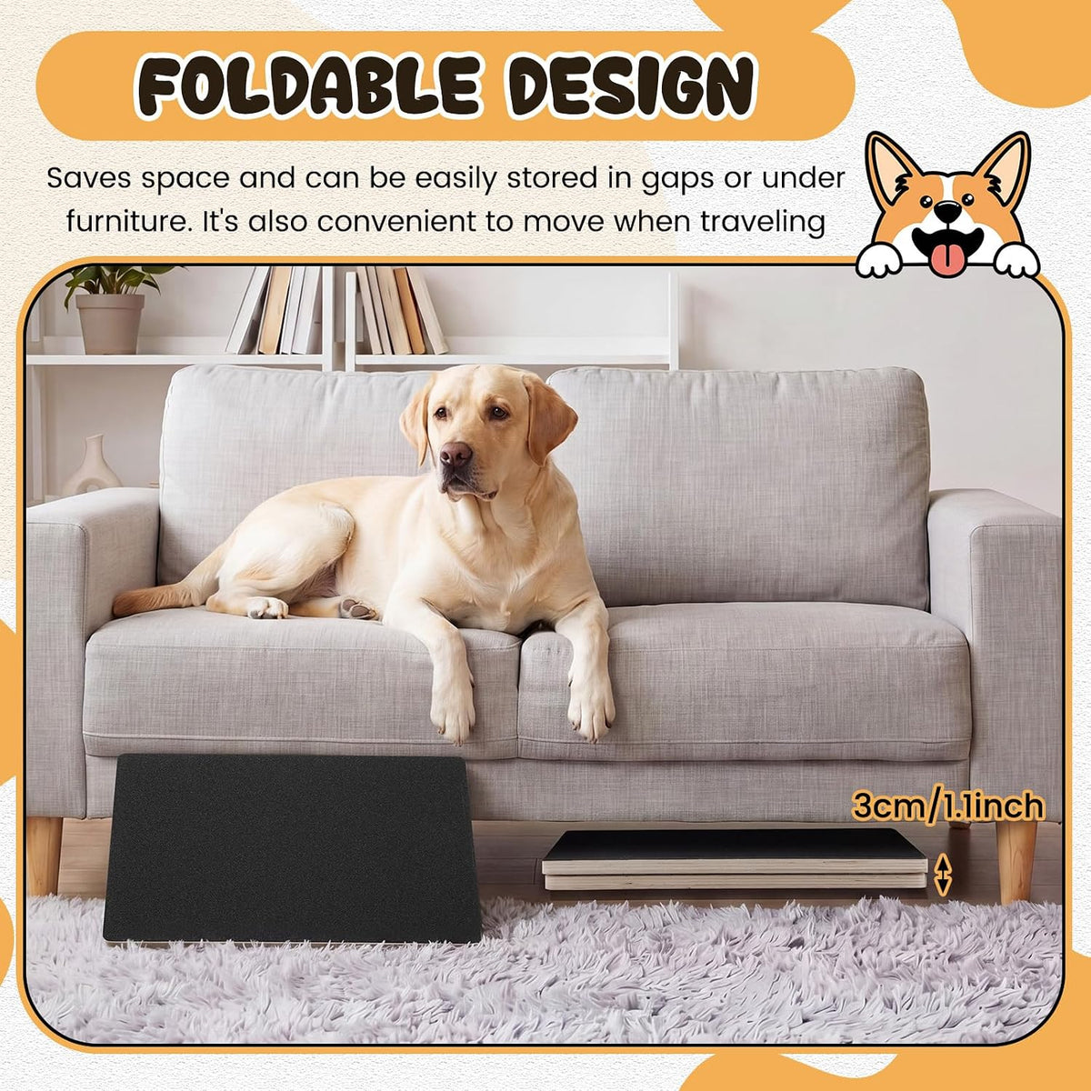 Yalikop 3 Pack Adjustable Dog Ramp for Stairs Extra Wide Wooden High Traction Walking Surface Nonslip Stairs for Small to Large Dog Cat Foldable Pet Ramps for Injured Older Pets (No Installation)