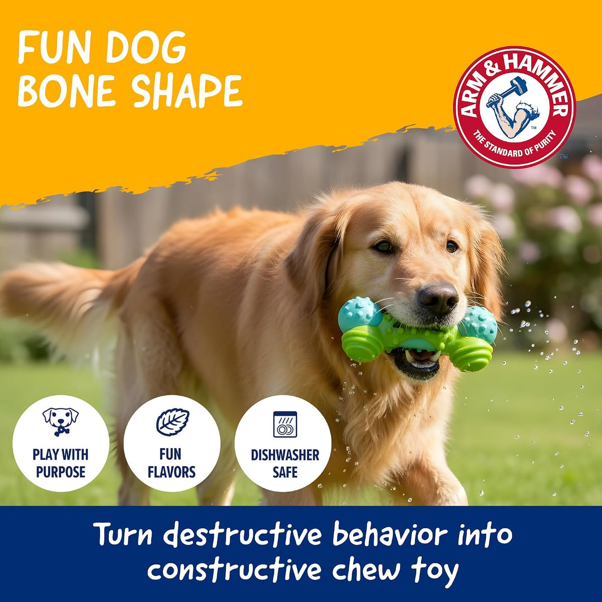 Arm & Hammer Nubbies Duality Bone Dental Dog Chew Toy, Apple Flavor | Nylon and TPR construction, baking soda infused, reduces plaque and tartar buildup, ideal for moderate chewers