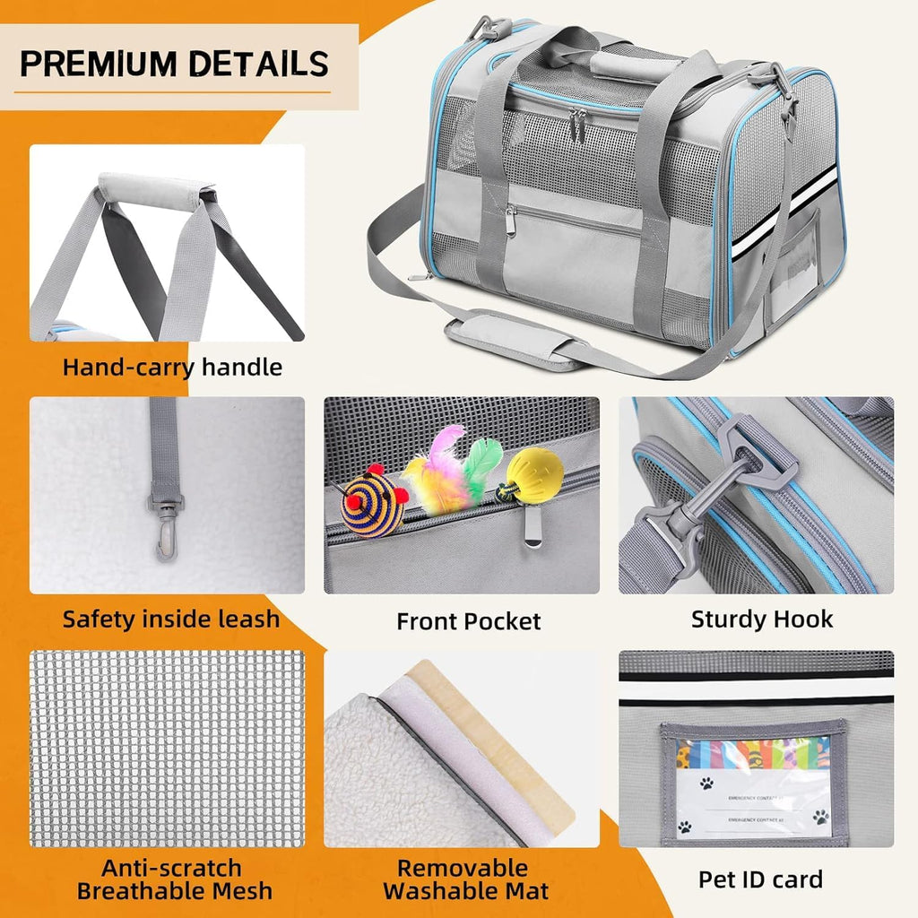 17" Soft Cat Carrier with Shoulder Strap for Travell, Light Grey