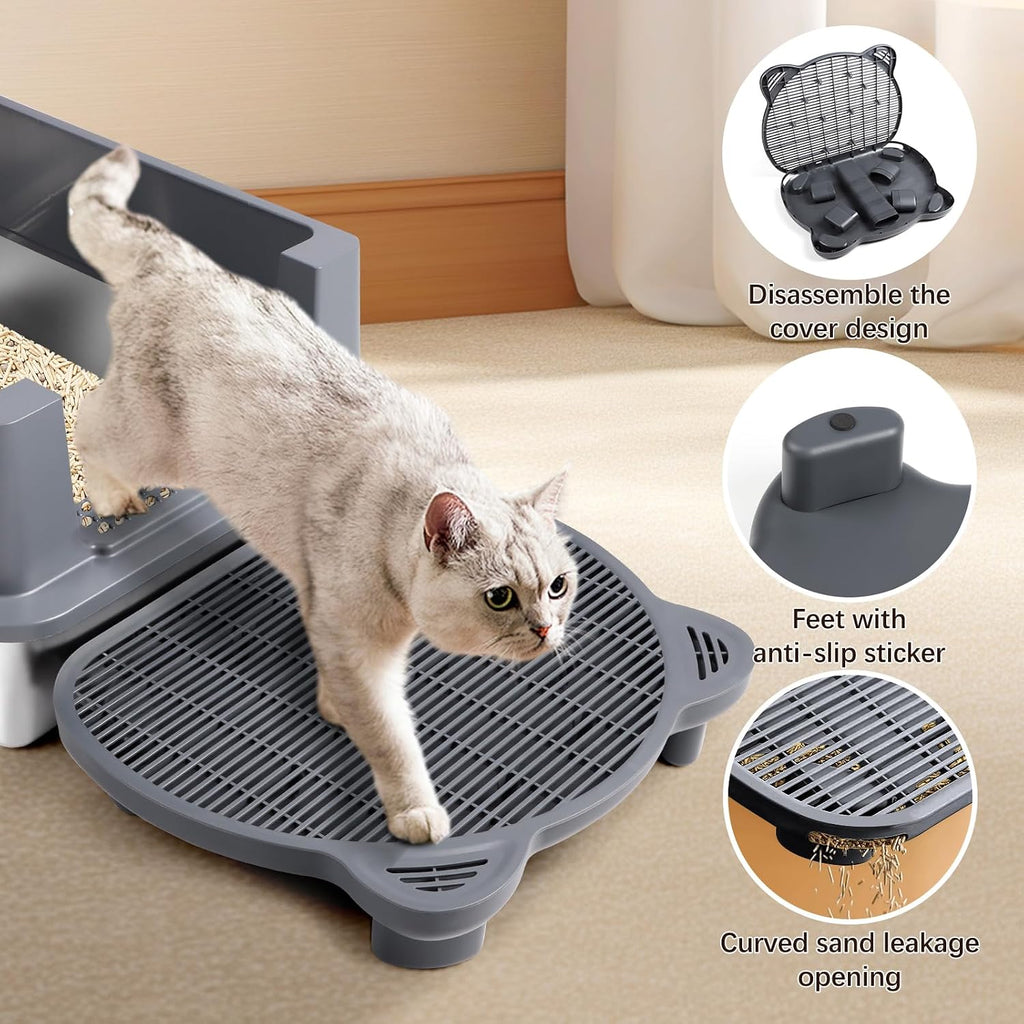 Litter Box Step Adjustable Cat Step with Filter Function,Dark Grey