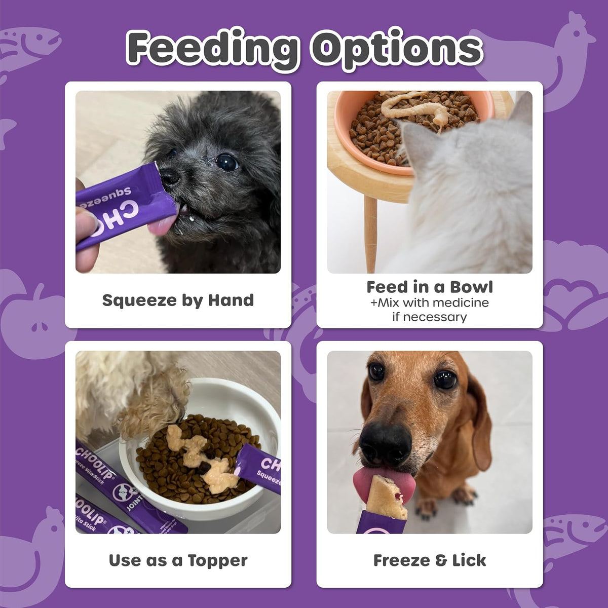 Choolip Squeeze Vita Stick Lickable Cat and Dog Treats, 7-Count Joint Support, Chicken and Salmon with MSM, Green-Lipped Mussel and Vitamin E, Vet-Formulated