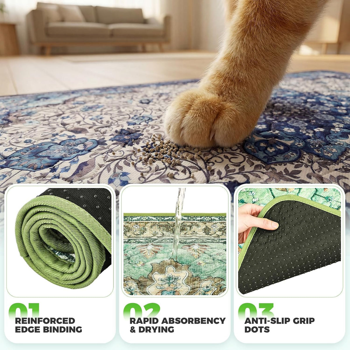 Hompet Cat Litter Mat 2 Pack, 36x60 Large Machine Washable Trapping Mats for Cats, Super Absorbent & Urine-Proof Cat Litter Box Mat for Floor, Waterproof & Non Slip Kitty Litter Rug