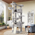 SHA CERLIN 81in Multi-Level Tall Cat Tree Tower for Indoor Kitties/Larger Cat Condo Furniture with Hammock/Cozy Pussycat Perches/Sisal Scratching Posts/Pet House/Wide Base/Grey