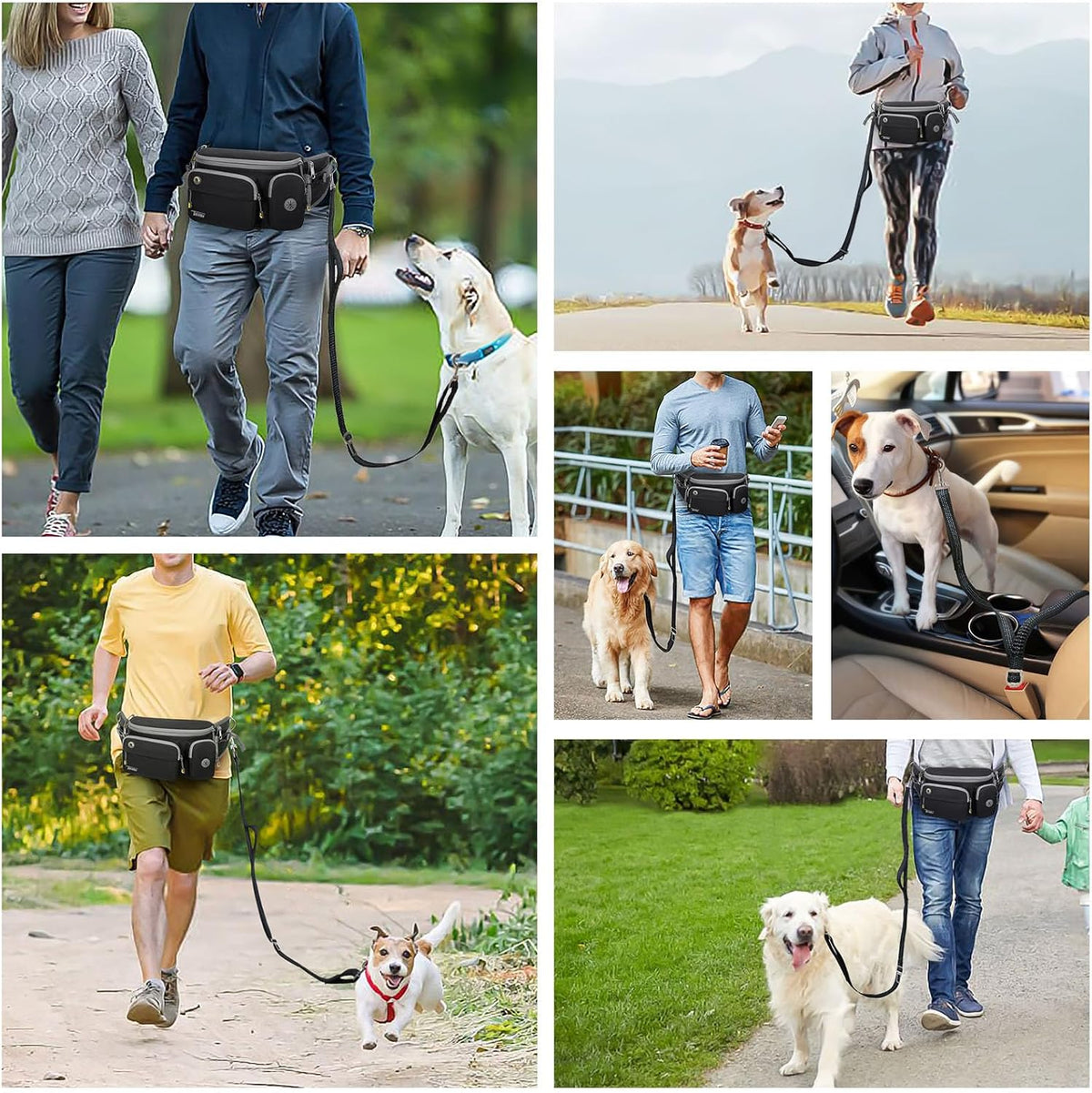 TUDEQU 4-in-1 Hands Free Dog Leash with Large Fanny Pack for Large Dogs