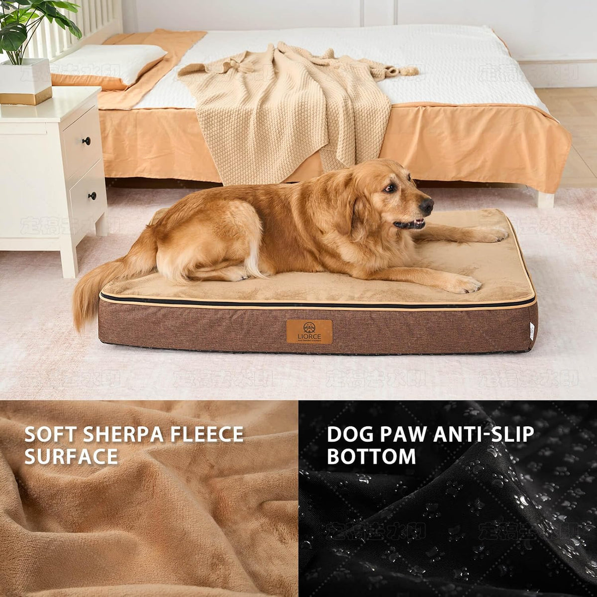 LIORCE Orthopedic Memory Foam XXL Dog Bed - 6" Thick Beds for Extra Large Sized Dog - Waterproof Removable Washable Cover & Wrap-Around Zipper - Ultimate Comfort & Easy Maintenance, Brown