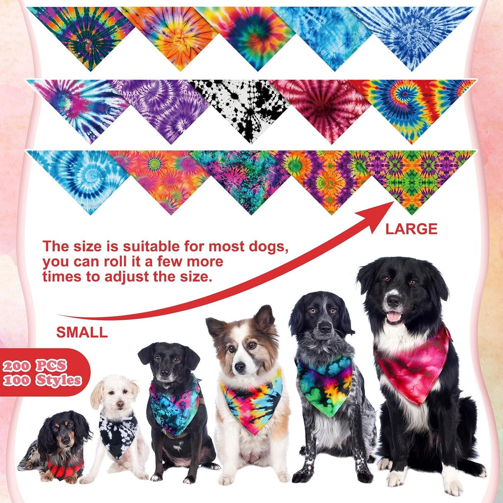 Huhumy 150 Pcs Tie Dye Dog Bandanas Bulk Pet Tie Dye Bandanas for Dogs