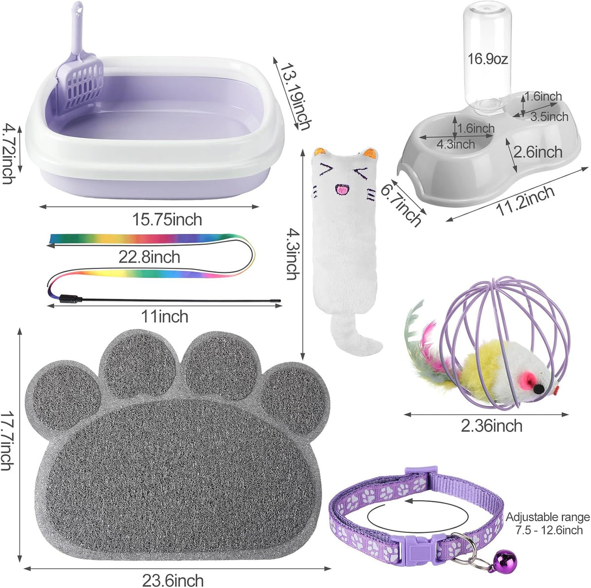 Tioncy 7 Pcs Kitten Litter Box Starter Kit with Mat, Stylish, Purple