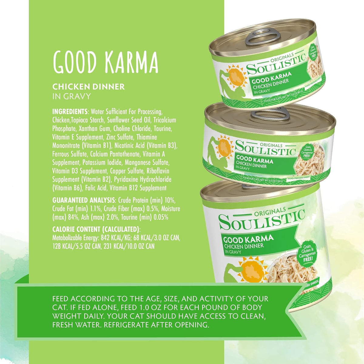 Soulistic Originals Wet Cat Food, Good Karma Chicken Dinner in Gravy, 10oz Can, Pack of 8