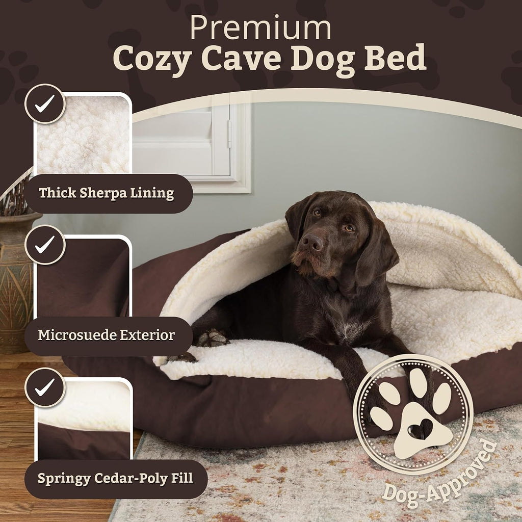 Snoozer Rectangle Cozy Cave Dog Bed, Hooded Dog Bed, Hot Fudge (L)