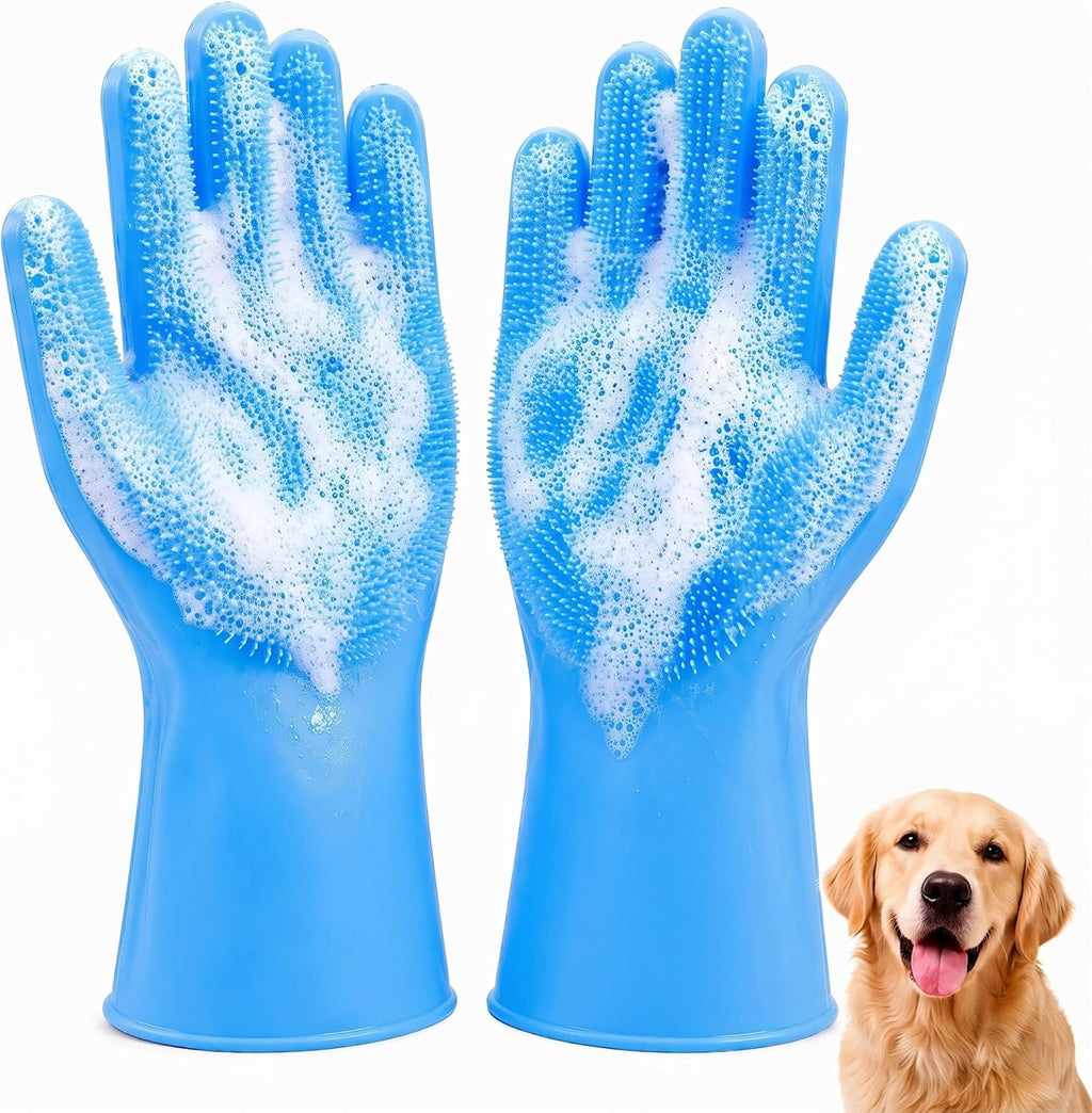 Pet Grooming Gloves for Dogs and Cats, Silicone Bathing Mitts