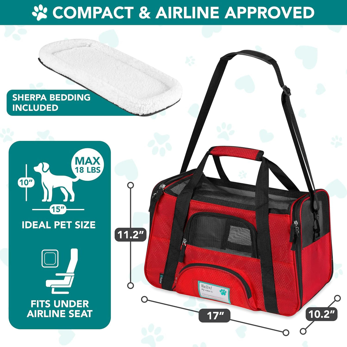 PetAmi Airline Approved Pet Carrier for Cats & Small Dogs, Small, Red