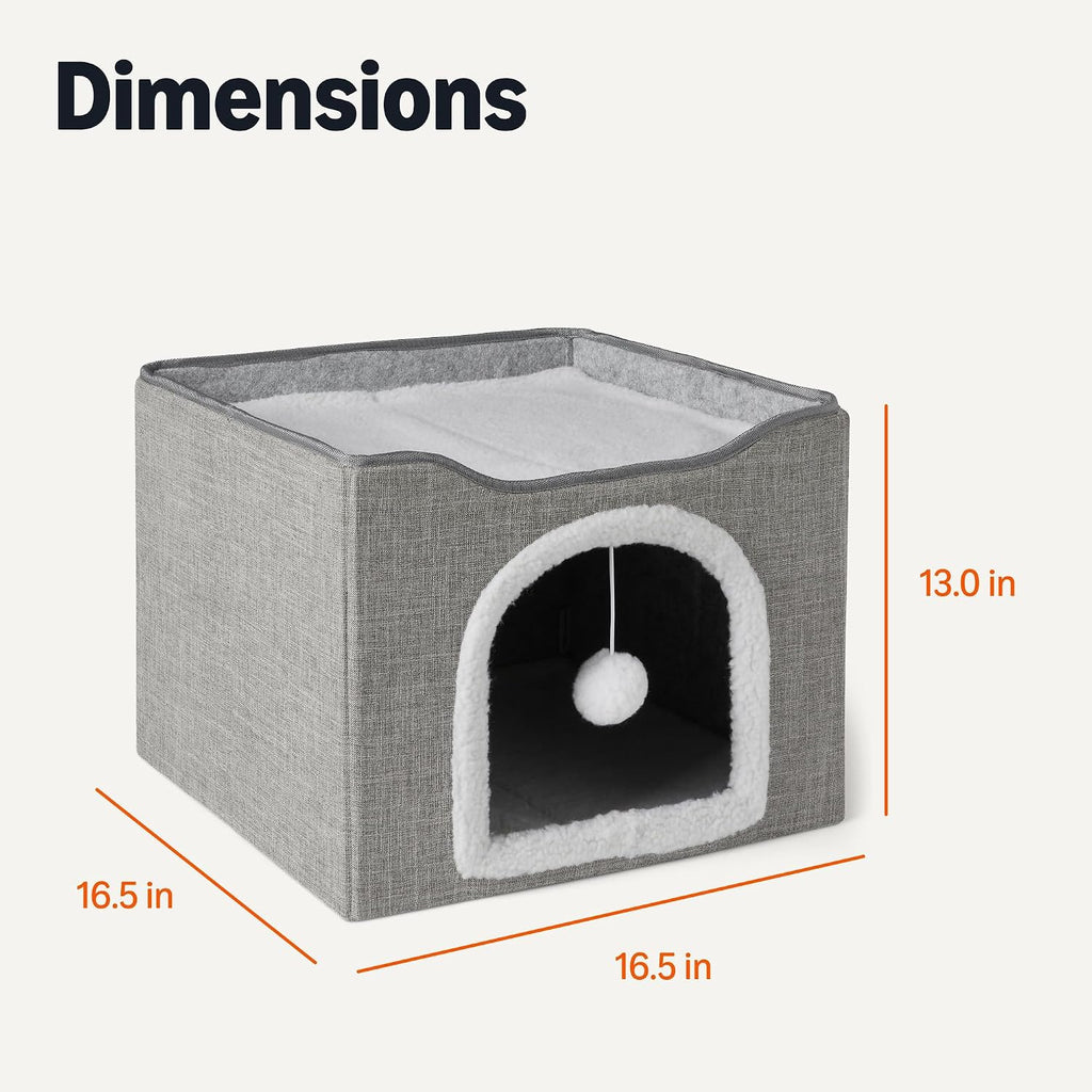 Amazon Basics Cat House 1 Story, Foldable Cat Condo with Sisal Scratch Pad, Grey