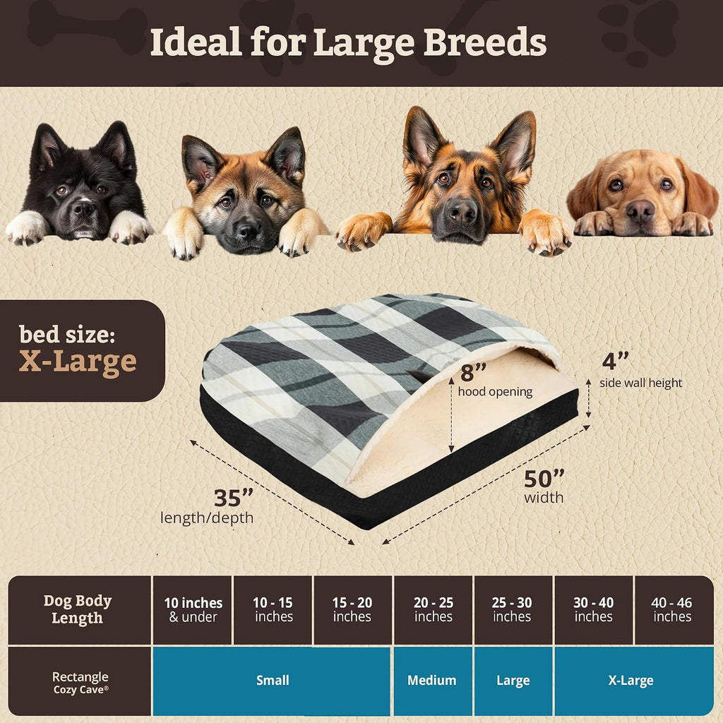 Snoozer Rectangle Cozy Cave Dog Bed, Hooded Dog Bed, Barkley B Diamond (XL)
