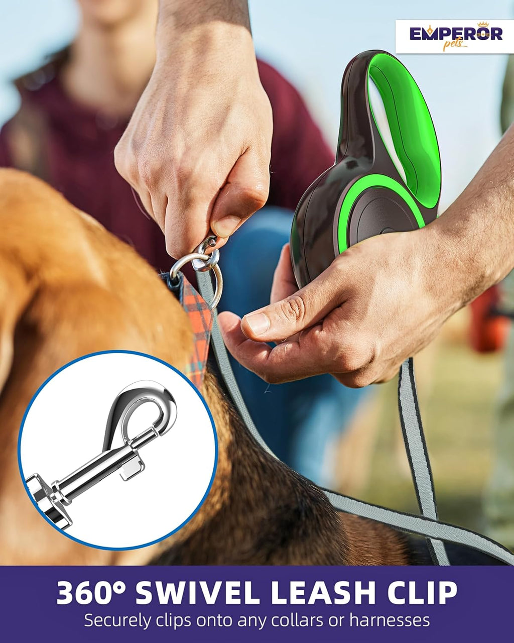 EMPEROR PETS 26.1 ft Retractable Dog Leash, for Dogs 10-110 lbs, Green
