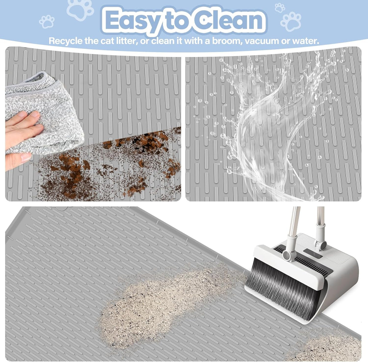 Silicone Cat Litter Mat for Litter Box 40”x28” Large Cat Mat, Light Grey | Waterproof, Non-Slip, Leak-Proof Rug Mat with Lip, Easy to Clean, Extra Large Litter Catcher Mat for Floor