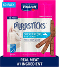 Vitakraft PurrSticks for Cats - Nutritious & Healthy Soft Cat Treats - Gently Oven Roasted Meat Sticks for Cats w/ 70% Meat - Easy-to-Serve Cat Chew Sticks (Salmon, 60 Pack)