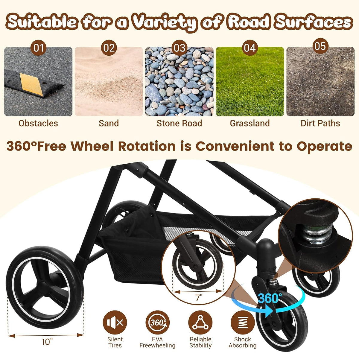 Foldable Double Pet Stroller for 2 Small Medium Cats Dogs
