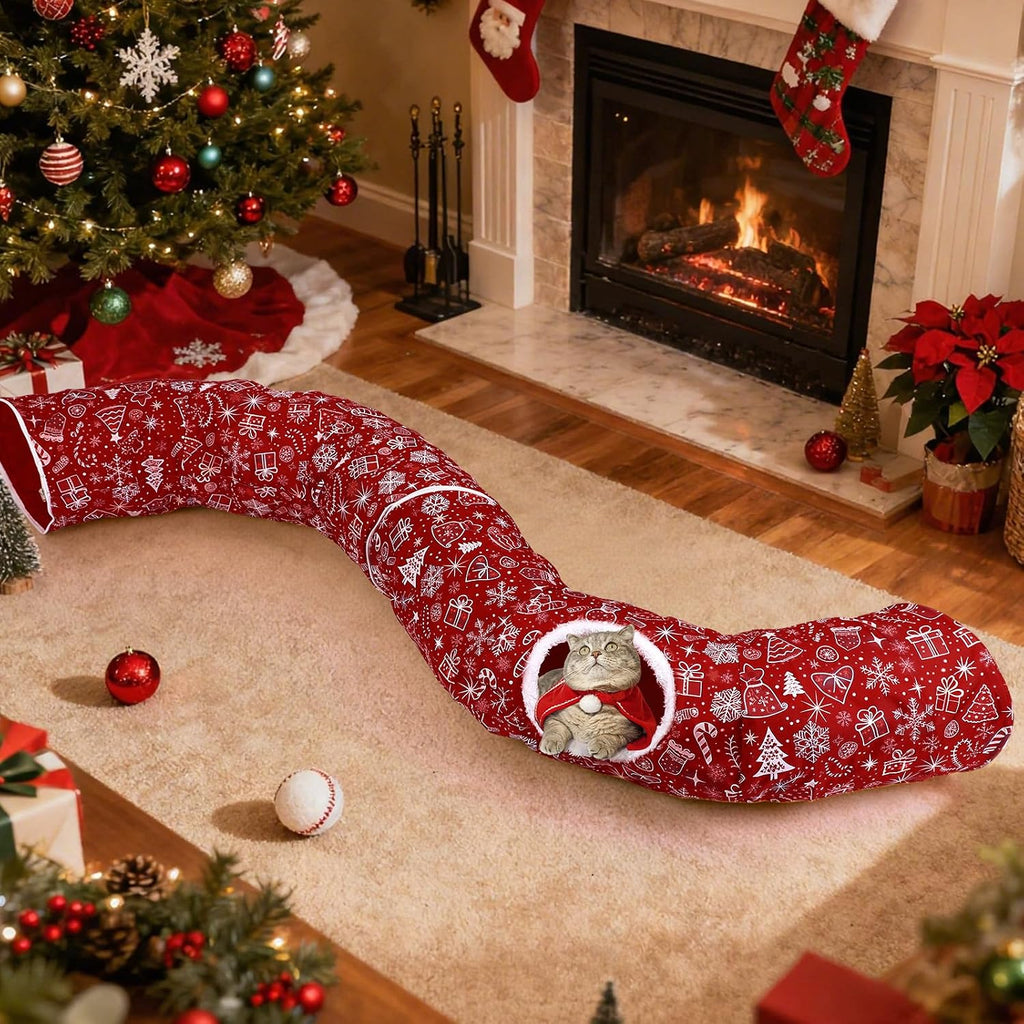 Cat Tunnel Christmas Tree Skirt Cat Donut Tunnel Bed, Gift Box