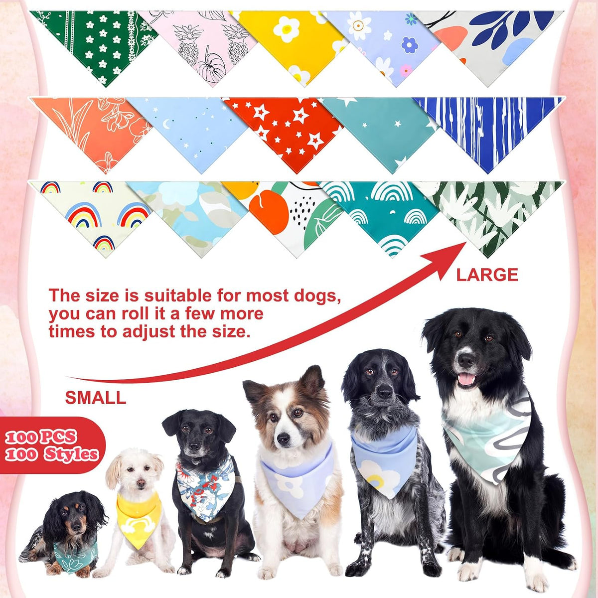 Huhumy 150 Pcs Boho Dog Bandanas Bulk Summer Boho Bandanas for Dogs