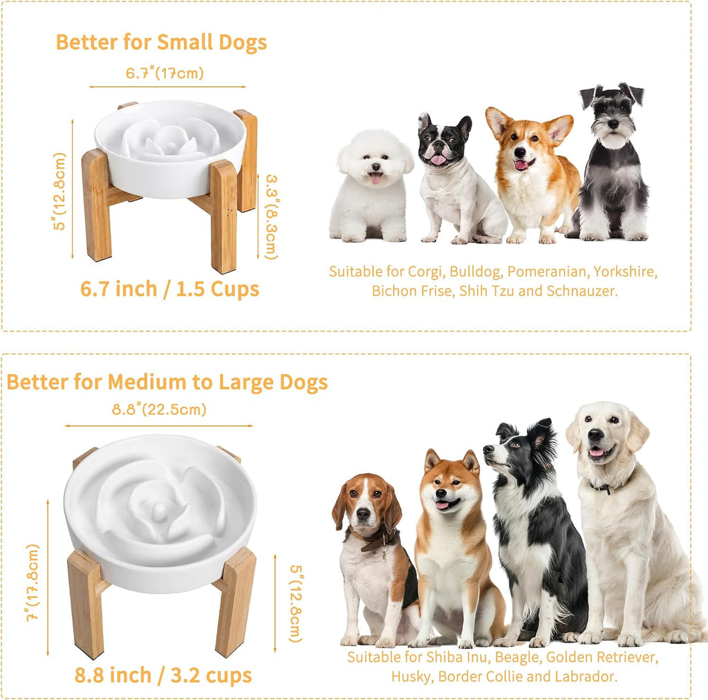 Elevated Slow Feeder Dog Bowl, 6.7" Ceramic Maze Dog Bowl with Stand
