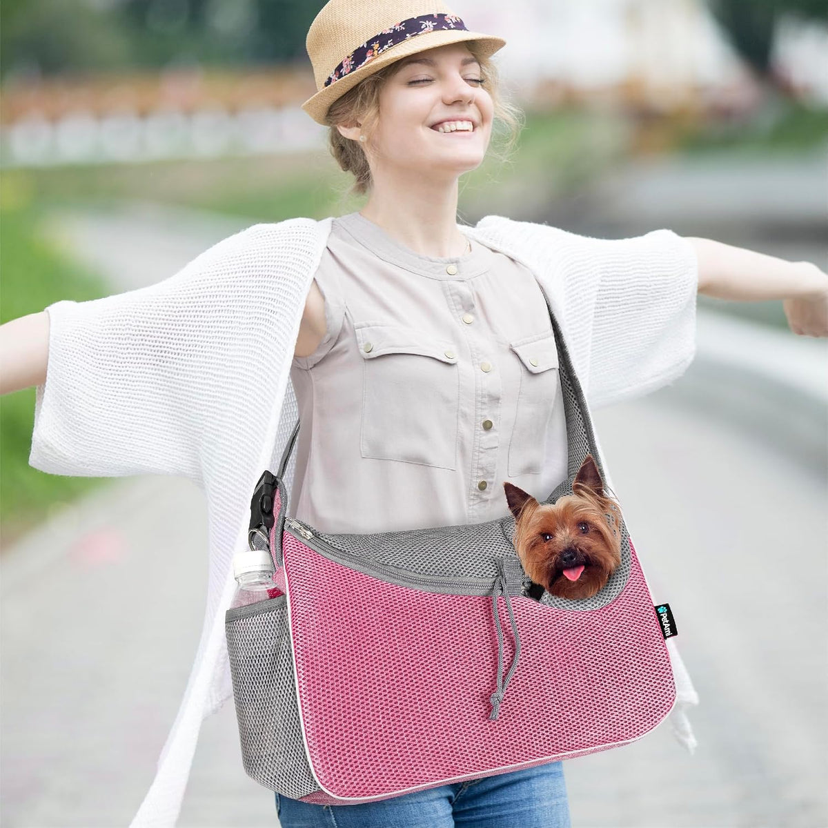 PetAmi Dog Sling Carrier for Small Dogs, Hands Free Crossbody Carrier, Pink