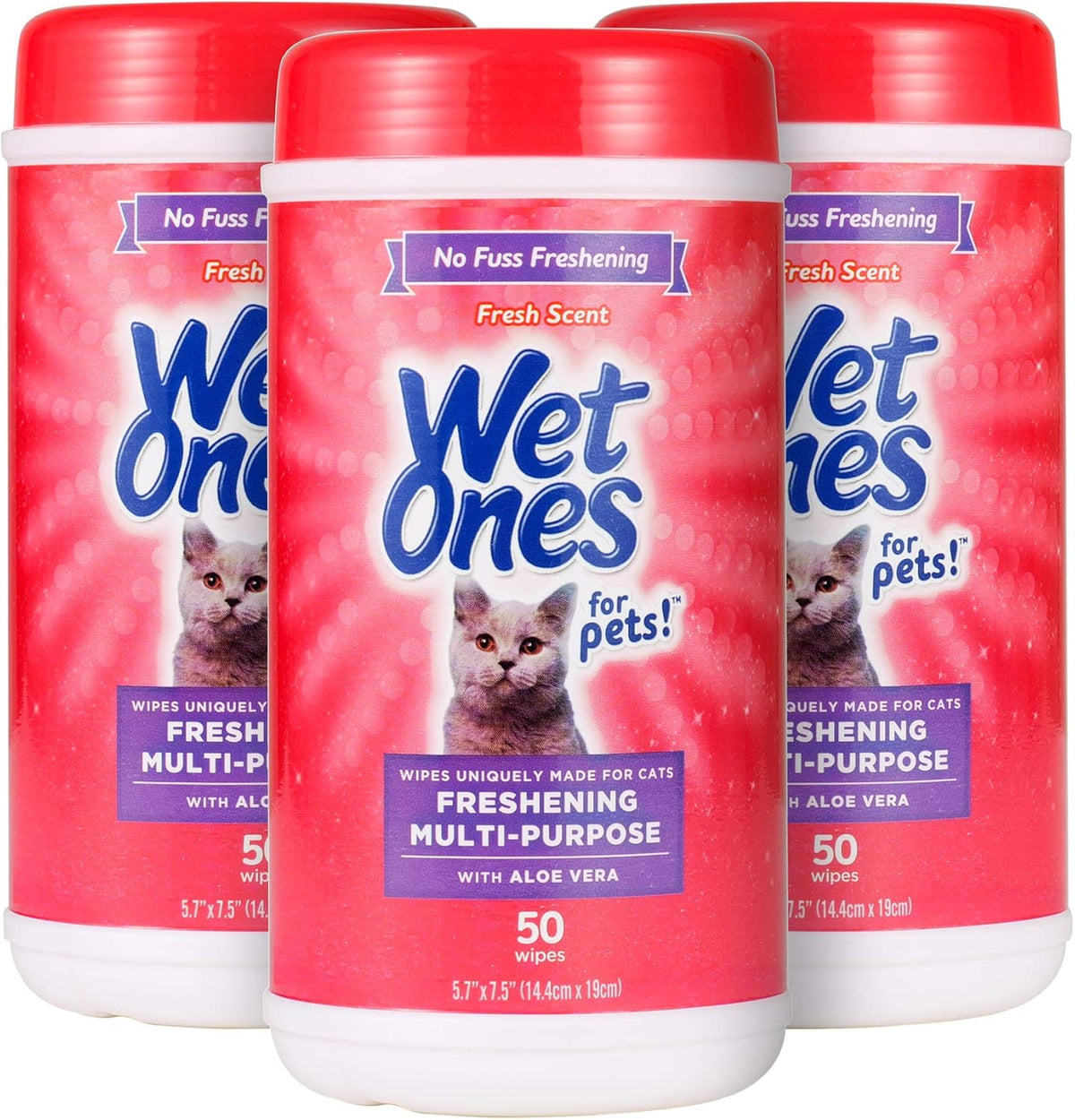Wet Ones for Cats Freshening Wipes with Aloe Vera, Fresh Scent, 50 Ct, 3-Pk | Multi-purpose grooming wipes remove dirt, odor, and dander between baths, gentle for regular use on cats 