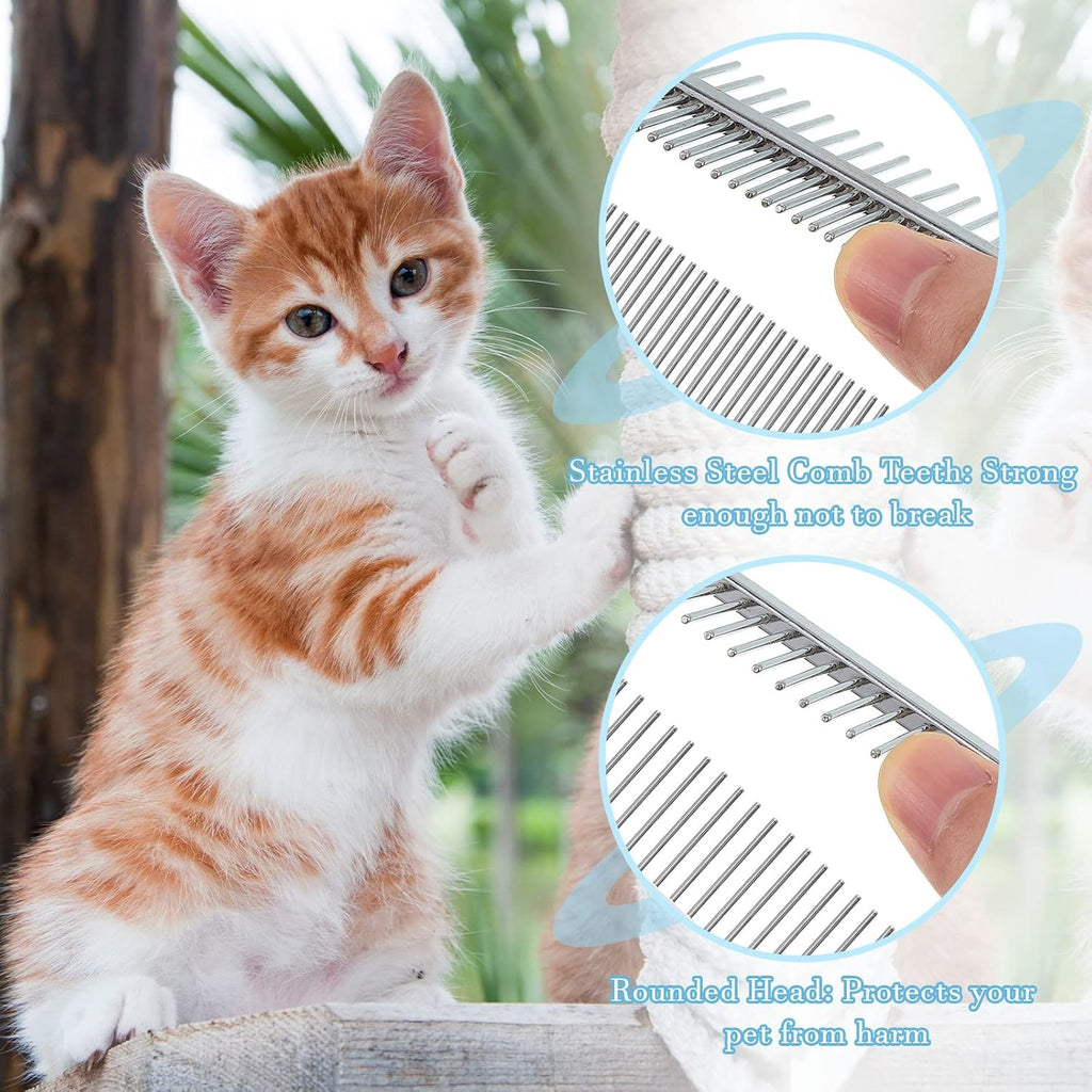 2 Pcs Pet Grooming Combs, Double Side Metal with Wooden Handle