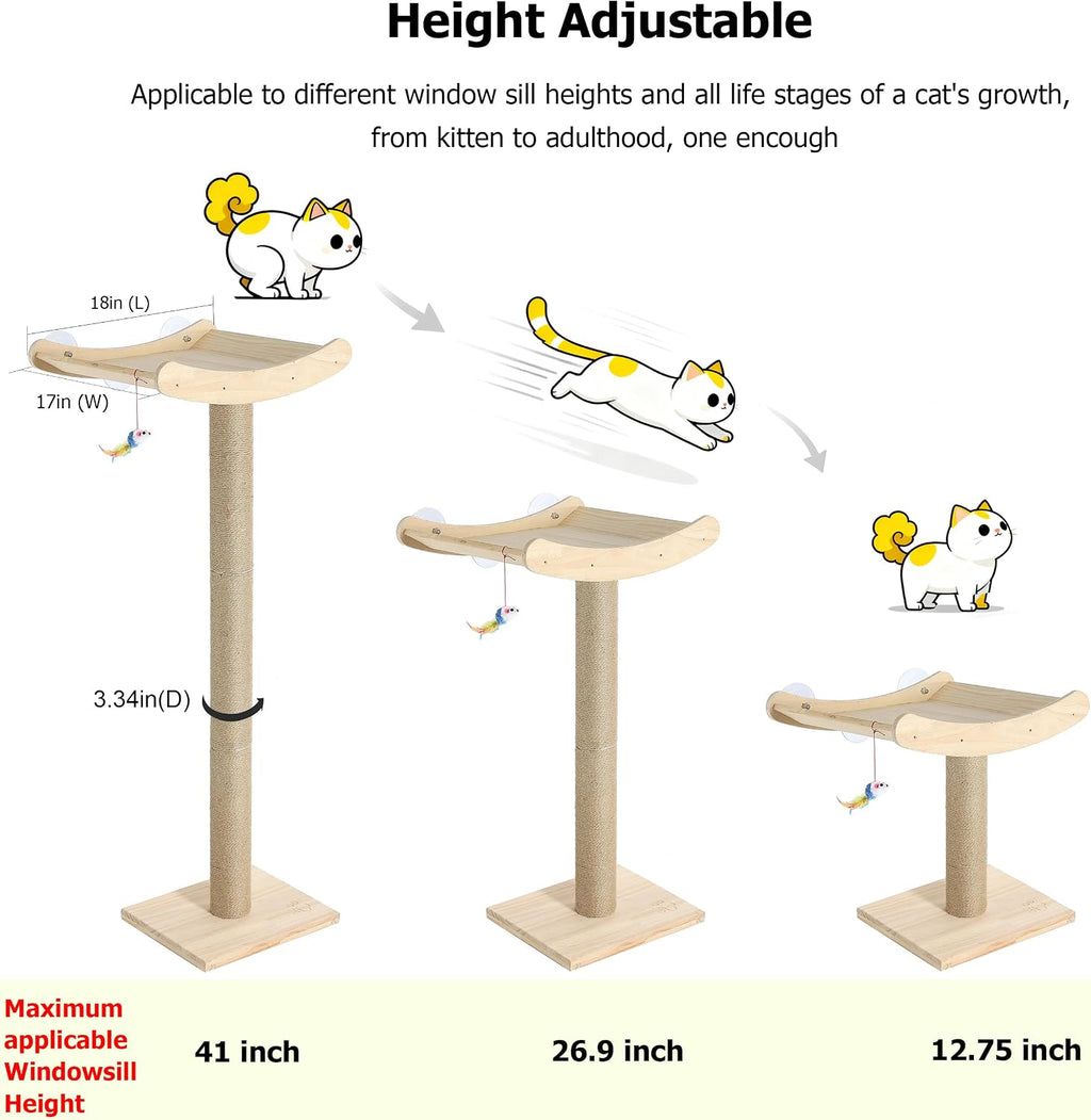Cat Window Perch with Scratching Posts, 46-Inch Wooden Tree for Large Cats