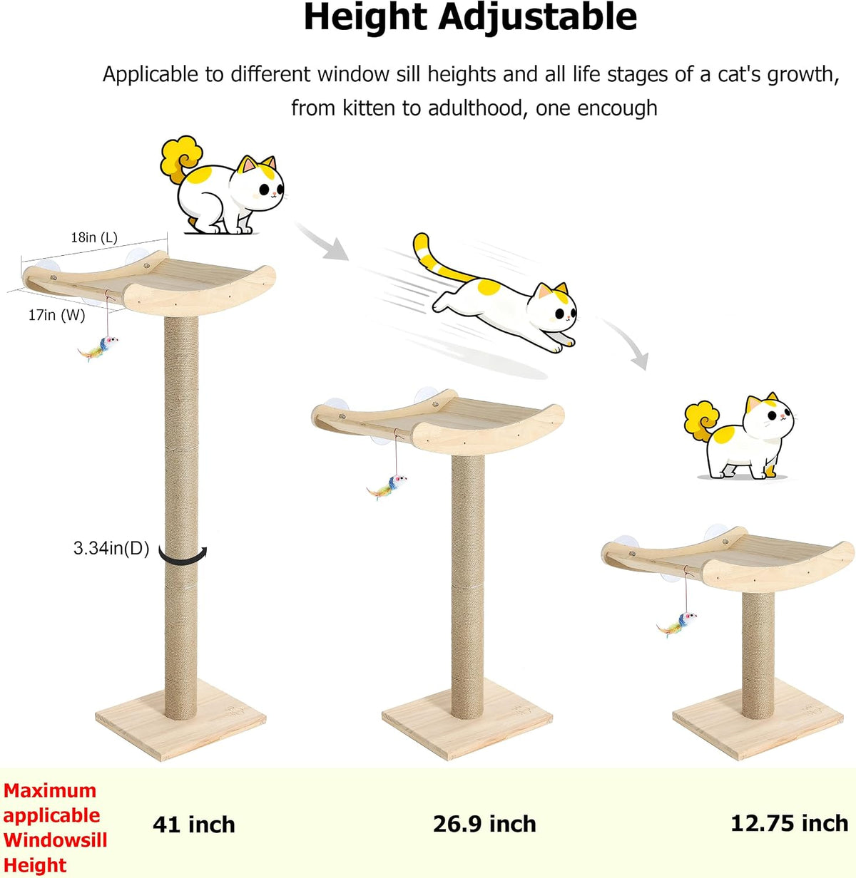Cat Window Perch with Scratching Posts, 46-Inch Wooden Tree for Large Cats