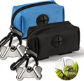 Dog Waste Bag Dispenser Pet Poop Bags Holder for Doggie Waste Bags Dispensers Soft Fabric Zipper Small Doggy Puppy Pouch for Leash Accessory Attachment with Carrier,2PCS Blue&Black