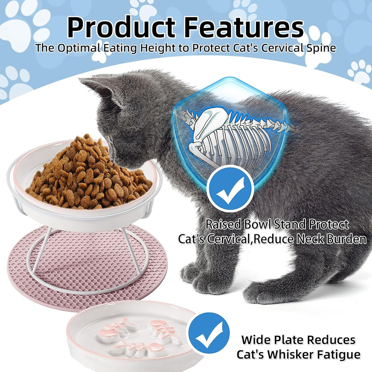 Ceramic Elevated Slow Feeder Cat Bowl, Anti Vomit, Removable Dish Pink