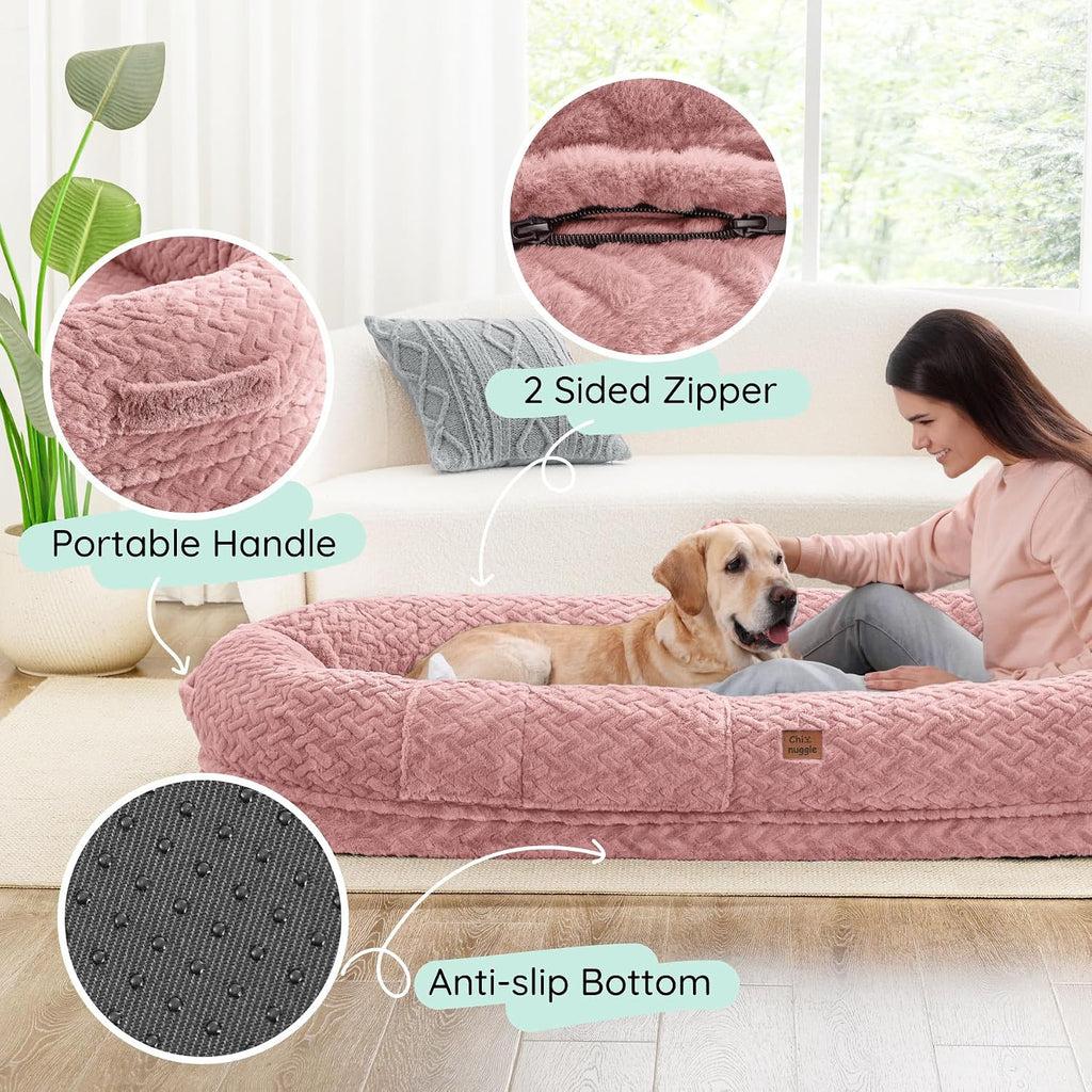 ChiXnuggle Orthopedic Human Dog Bed,with Faux Fur Washable Cover,Blanket