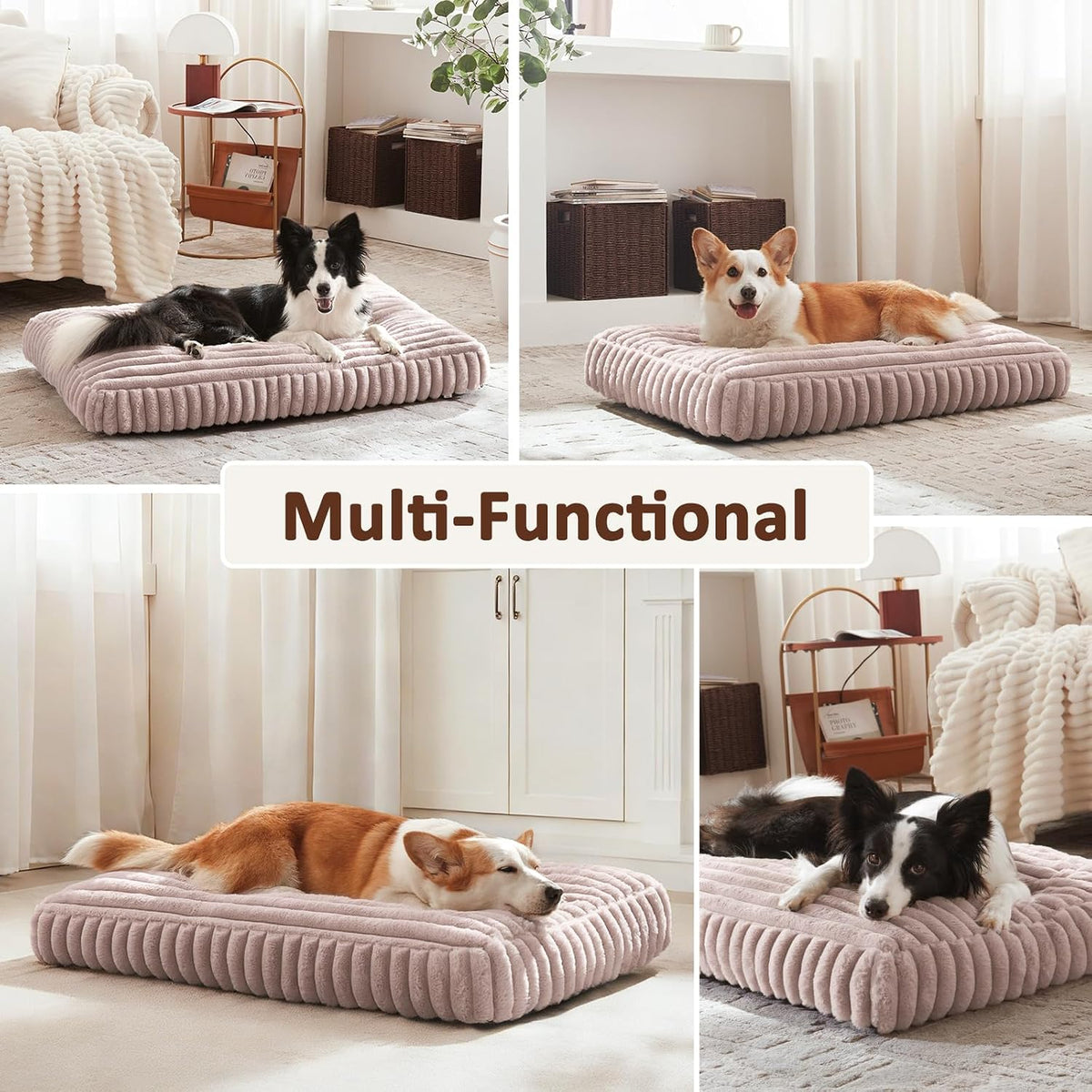 Dog Bed Medium Size Dog, Flat Pet Beds with Removable Washable Cover, Pet Mat Cute Crate Bed Thick Shredded Chopped Crate Foam & Anti Slip Bottom for Indoor