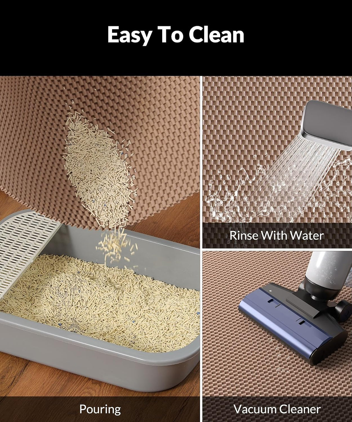 Cooyes Cat Litter Mat - Cut to Fit Any Place, 35"x23" Large Litter Trapping Mat for Litter Box, Easy to Clean, Waterproof & Non-Slip Kitty Pad, Scatter Control to Protect the Floor (Khaki)