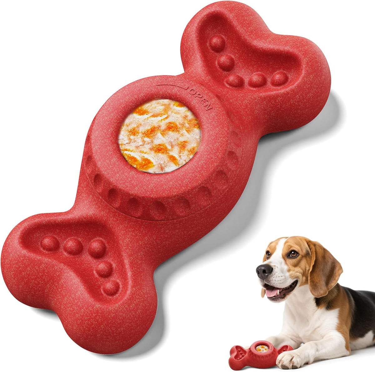 3-in-1 Enrichment Dog Toy for Aggressive Chewers, Frozen Treat Toy & Interactive Treat Dispenser with Peanut Butter Grooves, Long Lasting Slow Feeder Chew Toy for Large Dogs,Easy to Clean,Red