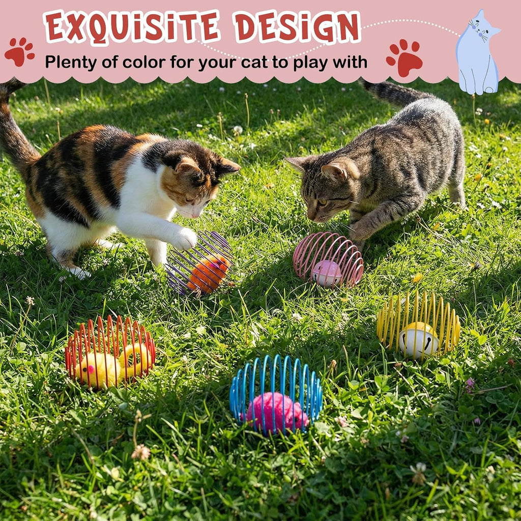 Jecery 5 Pcs Cat Toys Spring,Mouse and Bell,Multicolor