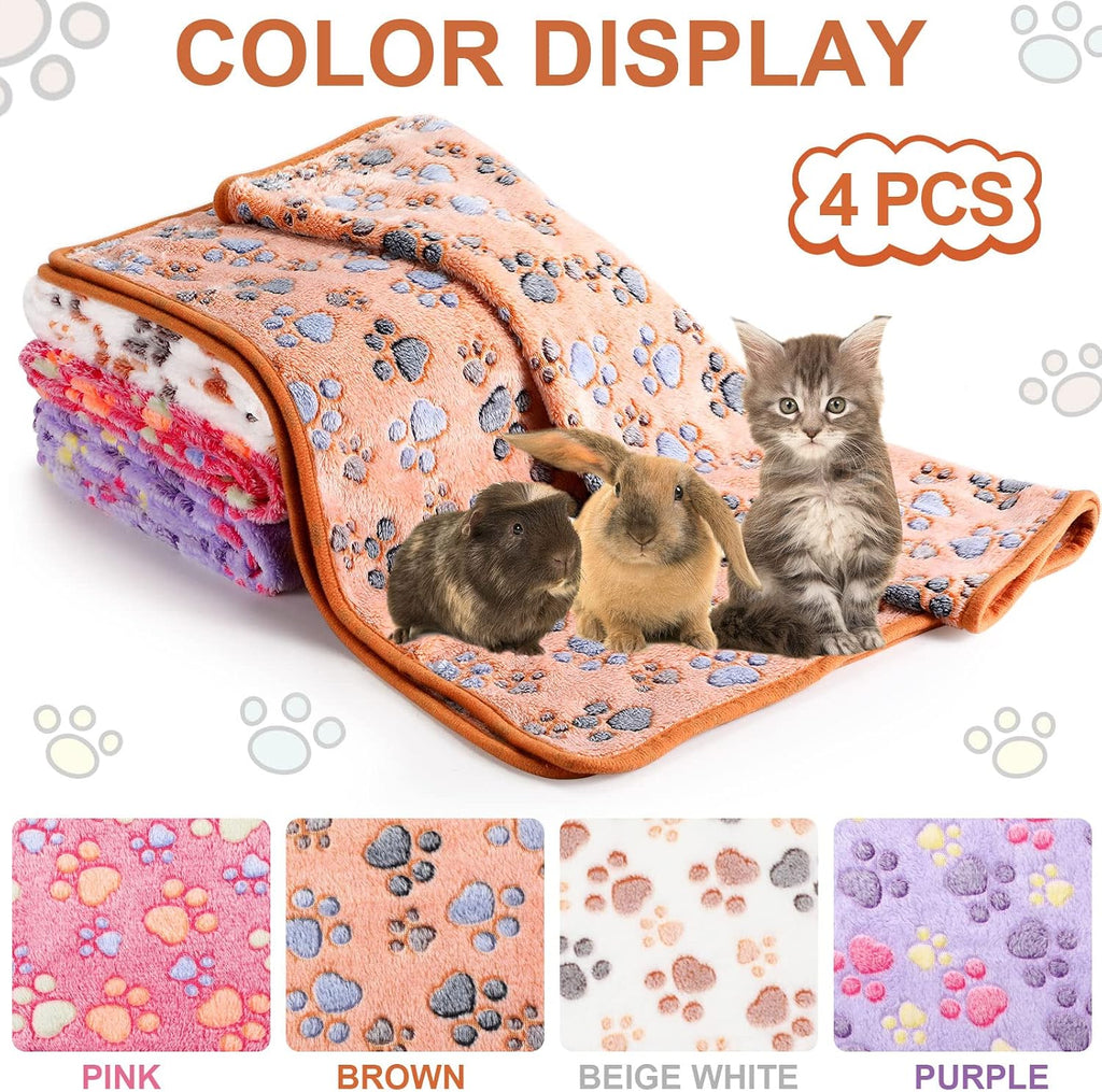 Tatuo 4 Pcs Fleece Dog Blankets for Puppy Cat, Mixed, 41 x 30 in, Paw