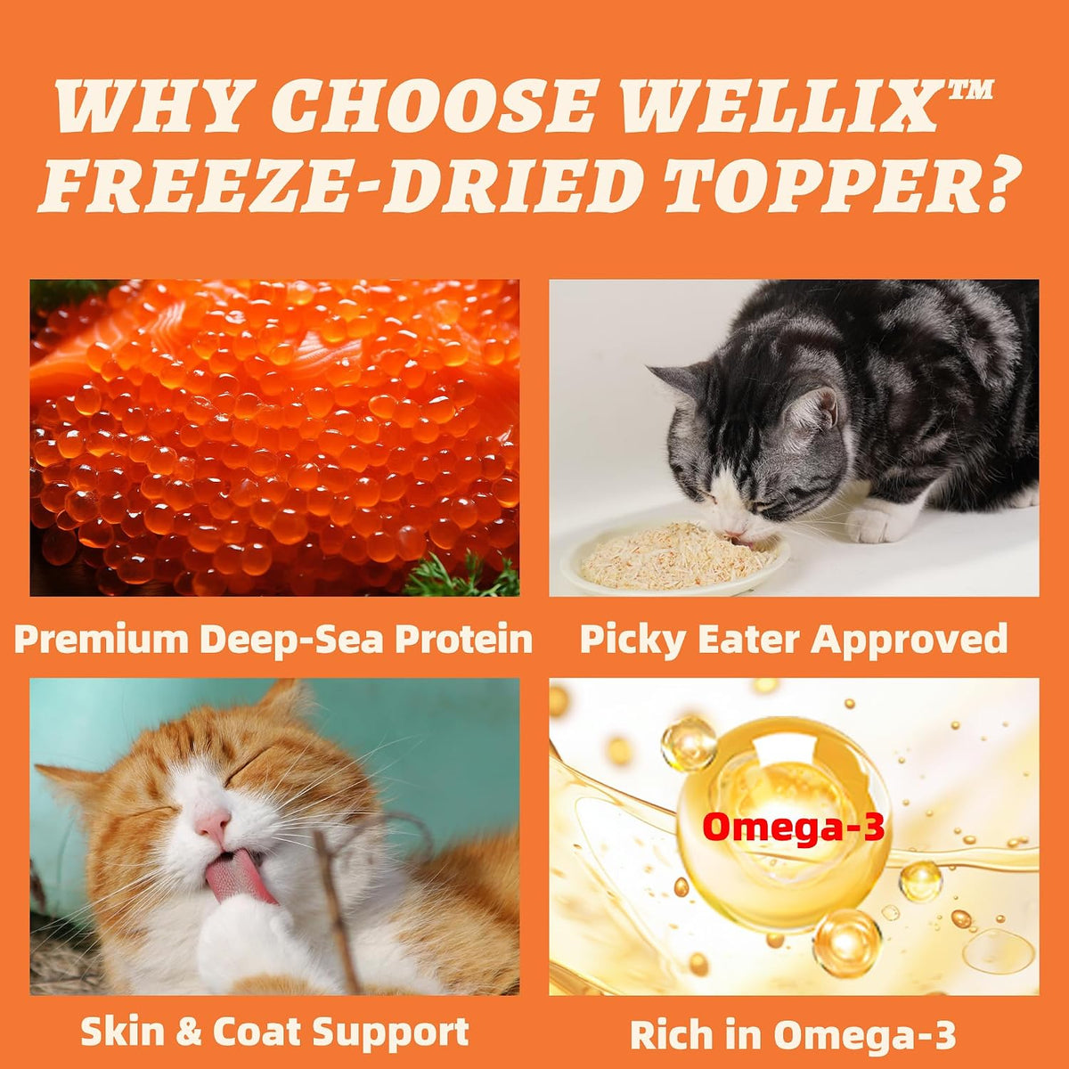 Wellix Freeze Dried Topper for Cats & Dogs, Salmon Roe Treats, 7.05oz