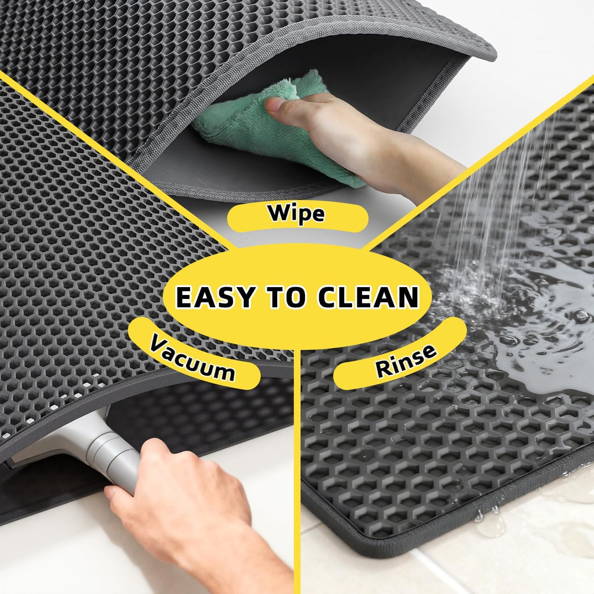 Cat Litter Mat, 15"X24", Waterproof, Easy to Clean (Black-1Pack) | Double-Layer Honeycomb for Effective Litter Trapping, Premium Durable EVA, Non-Slip, Paw-Friendly Soft Surface