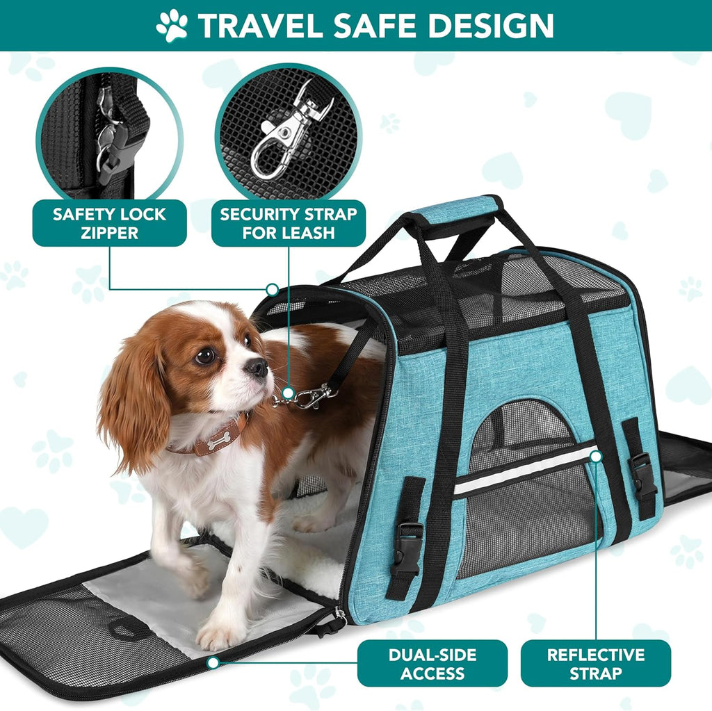PetAmi Airline Approved Pet Carrier for Cats Small Dogs, Large Heather Blue