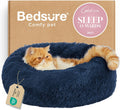 Bedsure Calming Cat Beds Donut Round Washable Kitten Bed,20 inches Navy