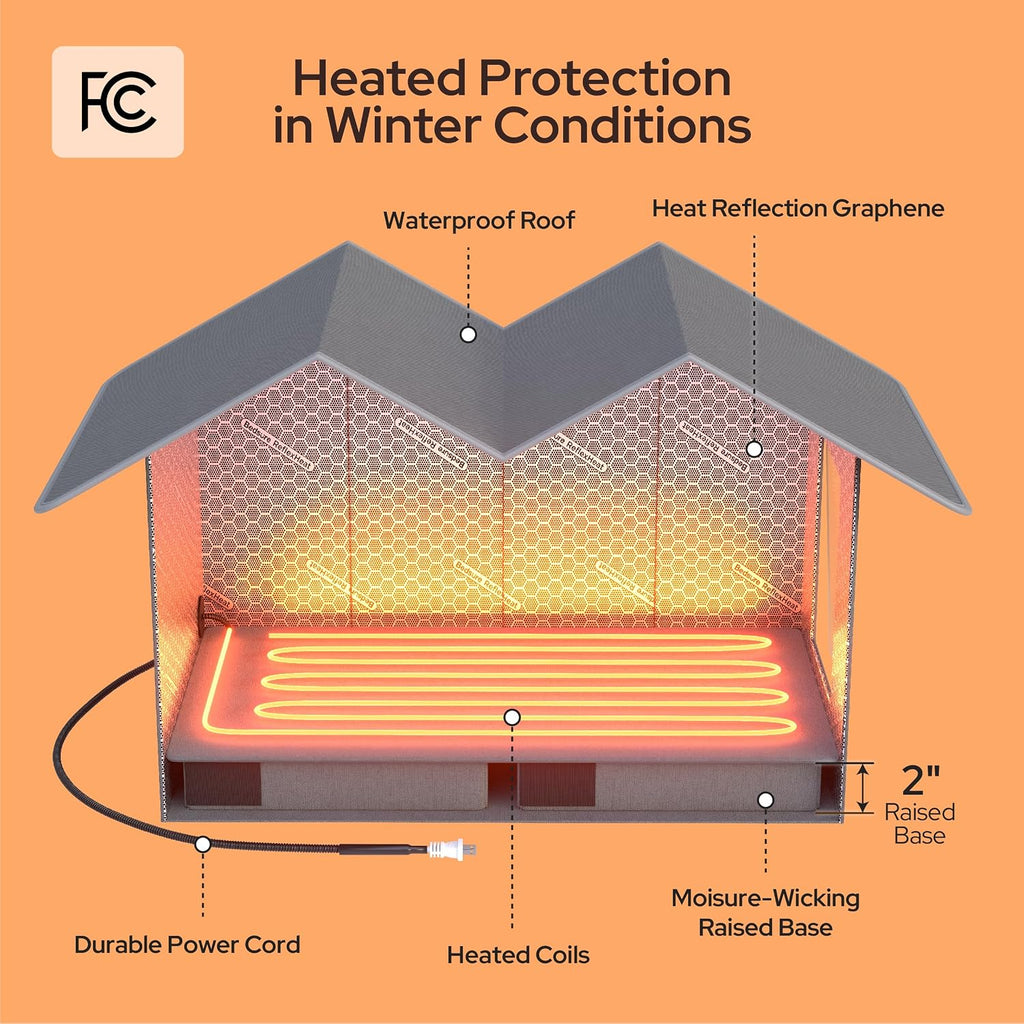 Bedsure ReflexHeat™ Extra Wide Heated Cat House for Outside with Raise Base