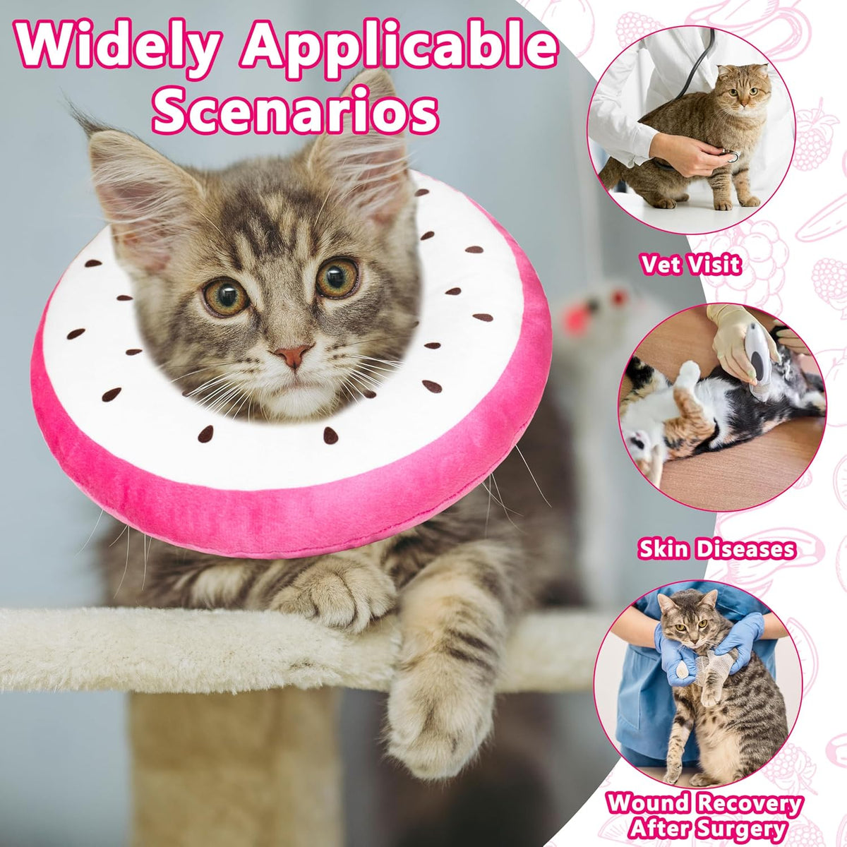 Cat Cone Collar Soft, Cat Recovery Cone (Dragonfruit, S)