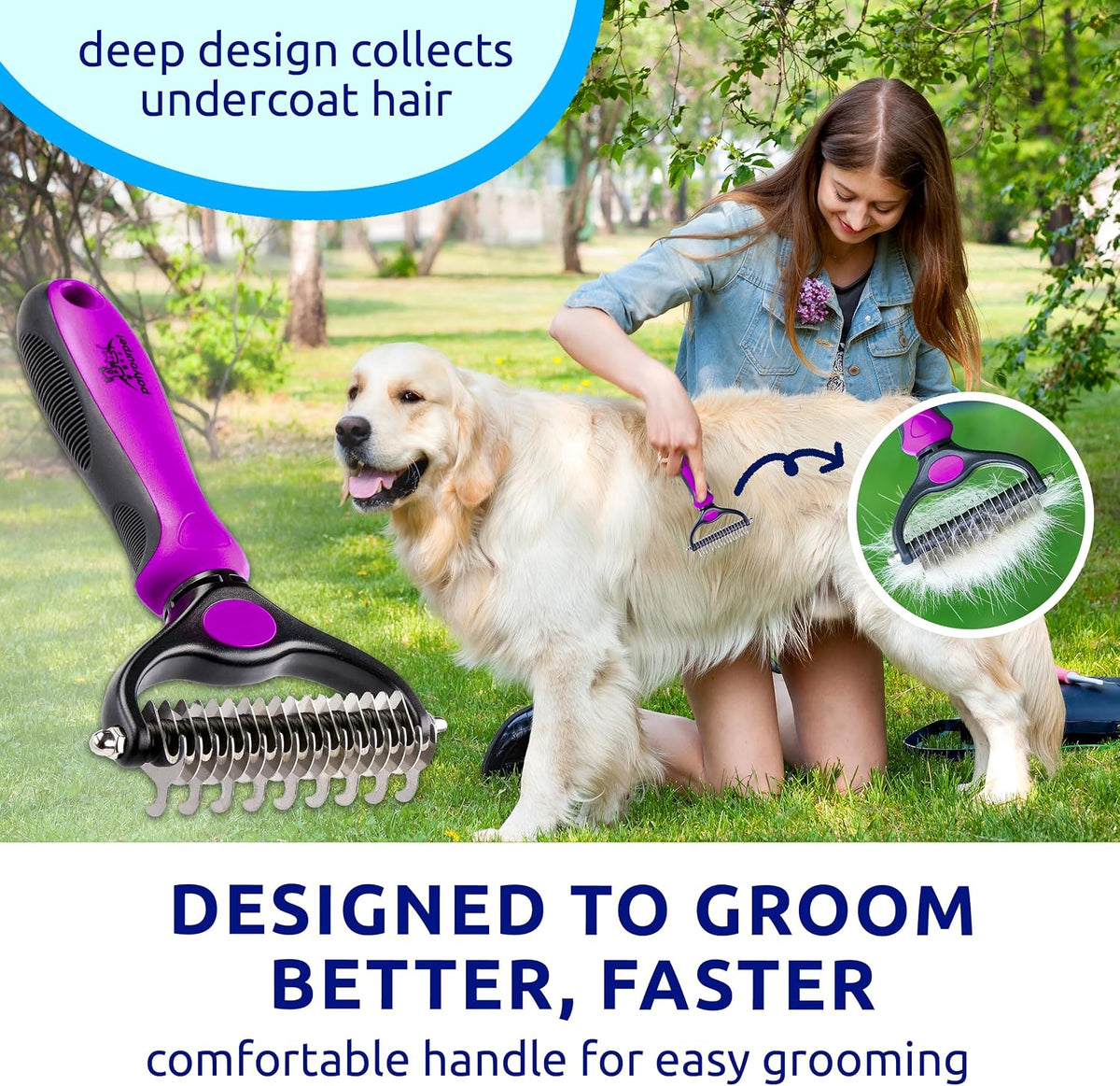 Pat Your Pet Deshedding Brush & Metal Comb Grooming Combo for Cats & Dogs
