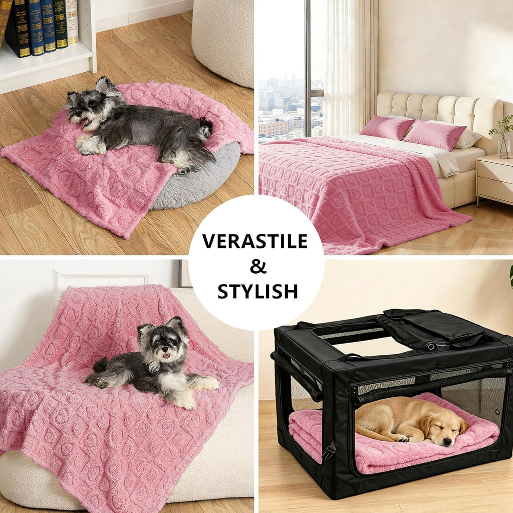 gogobunny Pet Blanket for Dogs Cats, 300GSM Ultra Soft Coral Fleece Blanket, Washable Small Dog Cat Blanket, Calming Crate Mat, Furniture Protector for Couch Bed Car Seat, Pink, 30x40IN