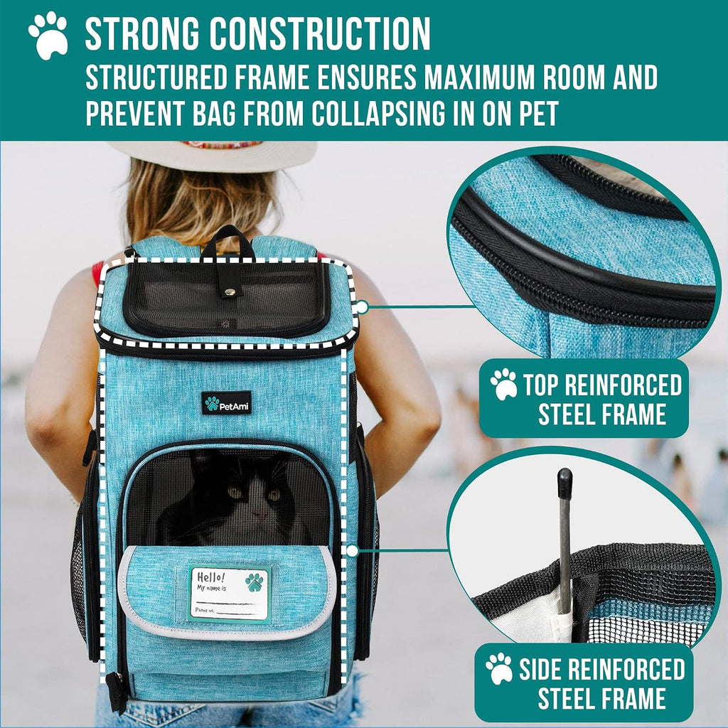 PetAmi Dog Backpack Carrier, Airline Approved 4-Way Entry Cat Bag, Teal