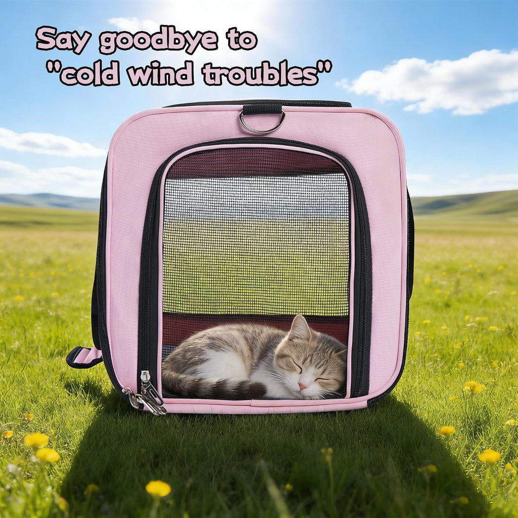 YUNIQUE Soft-Sided Cat & Dog Carrier for Pets Up to 15 Lbs, Airline Approved Collapsible Travel Puppy Carrier with Lightweight Fabric Design (Pink)