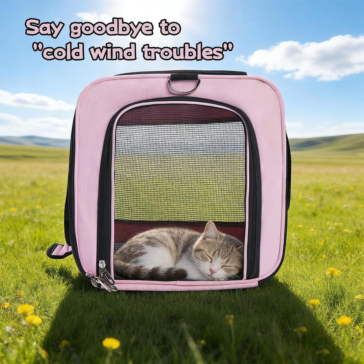 YUNIQUE Soft-Sided Cat & Dog Carrier for Pets Up to 15 Lbs, Airline Approved Collapsible Travel Puppy Carrier with Lightweight Fabric Design (Pink)