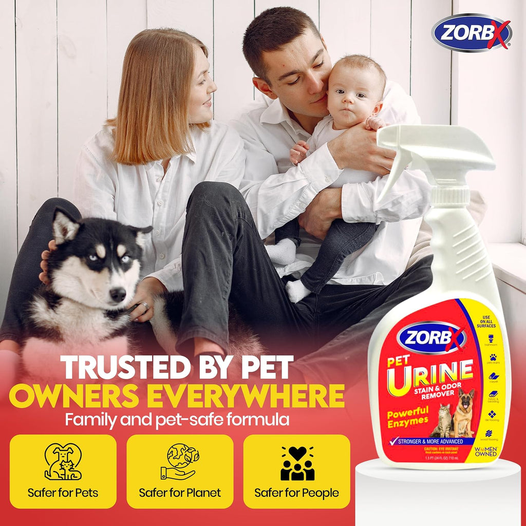 ZORBX Powerful Enzyme Pet Urine Stain & Odor Remover Spray 24 Oz